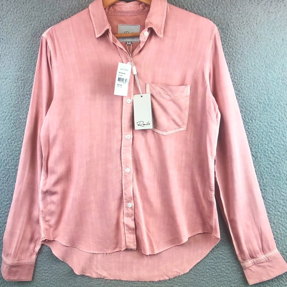 Rails Pink Satin Button-Up Blouse